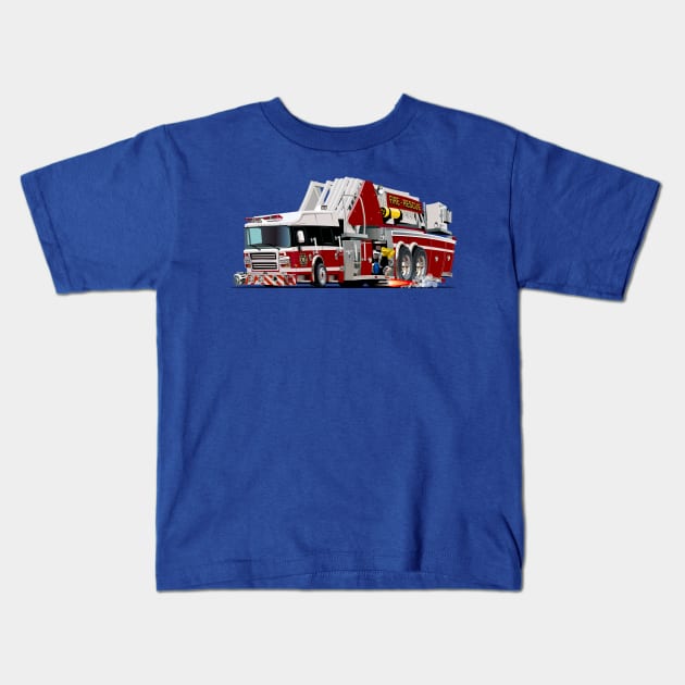 Cartoon firetruck Kids T-Shirt by Mechanik